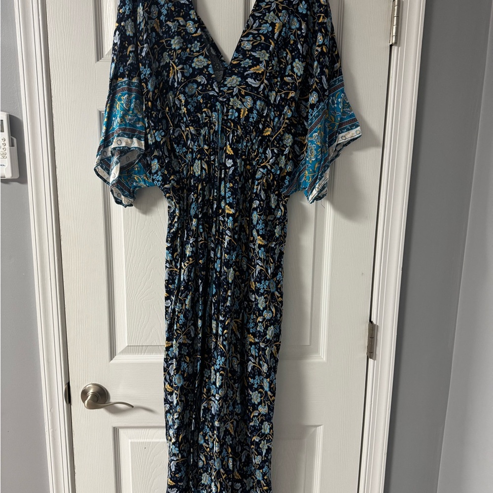 Elegant Blue Floral Maxi Dress